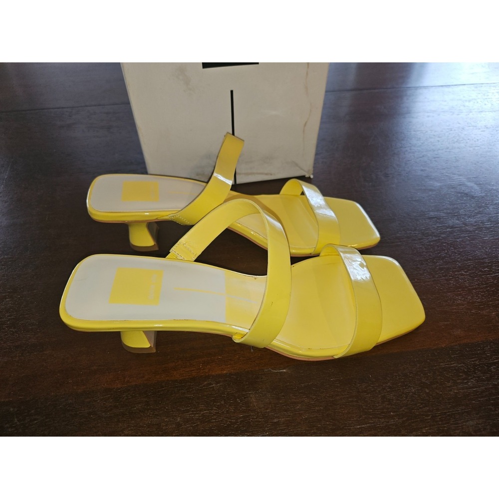 DOLCE VITA Womens‎ Bertie Yellow Square Toe Kitten Heel Slip On Heeled Sandal 9 - Picture 2 of 8